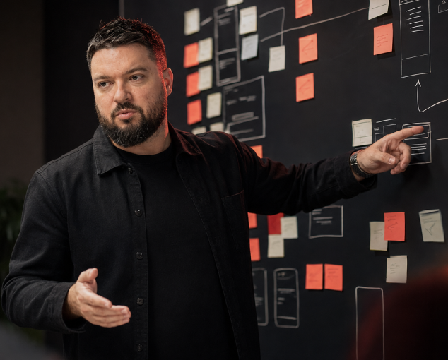 Dmytro working through product design flows