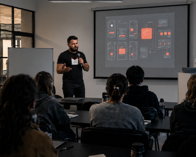 Dmytro presenting product design work